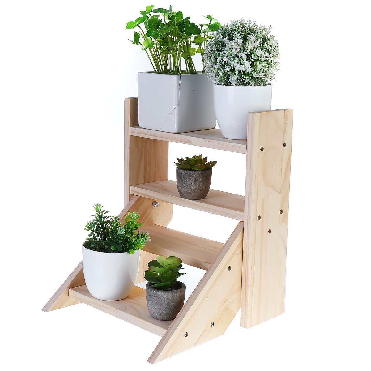 4 Tiers Plant Tray Plant Shelves Flower Display Stand Display Stand Wood Shelf Storage Rack Outdoor Garden Flower Rack Holder