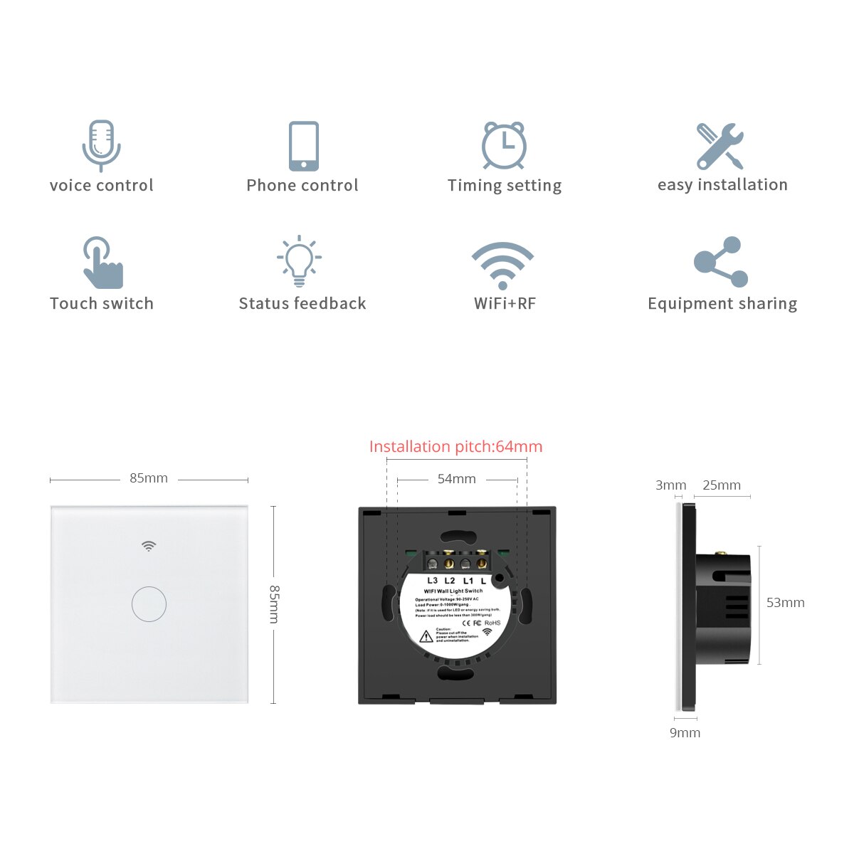 Smart-home-eu-/us-standard tuya smart life wlan-touchschalter, kompatibel mit alexa und google home