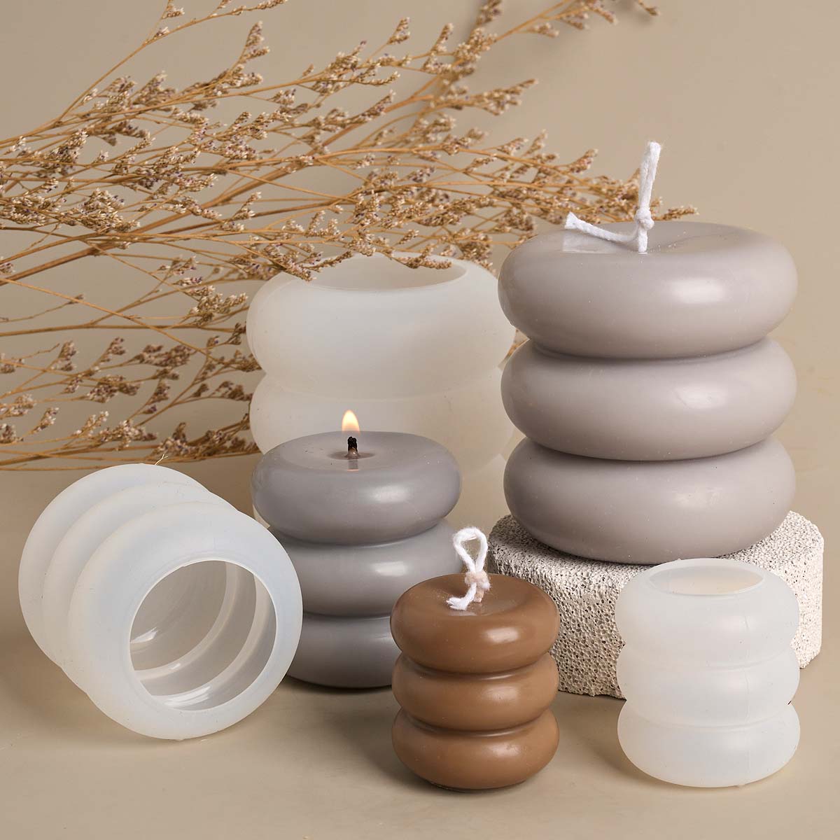 Molde de vela de silicona con forma de Donut de tres capas, círculo apilado DIY, velas perfumadas, moldes de jabón, artesanía de resina de yeso, decoración del hogar