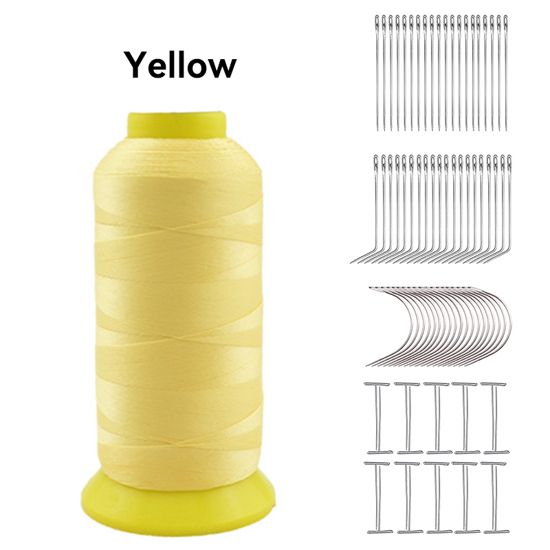 Hair Weave Needle and Thread Set High Strength Nylon Hair Weft Sewing Thread for Making Wig C J I Shaped Needle T Pins: yellow