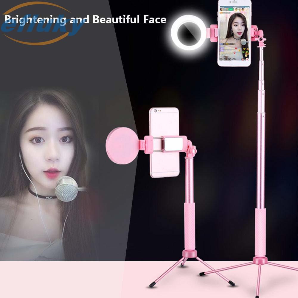1.7m Extendable live Tripod Selfie Stick Support LED Ring Dual light mirror Stand Ring Light Phone Mount for iPhone 11 X Android