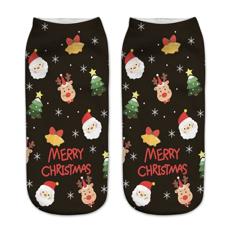 Kvinner 3d printin julesokker unisex tegneserie elg snømann santa sokker kvinner low cut ankel julesokker calcetines mujer -086: 12