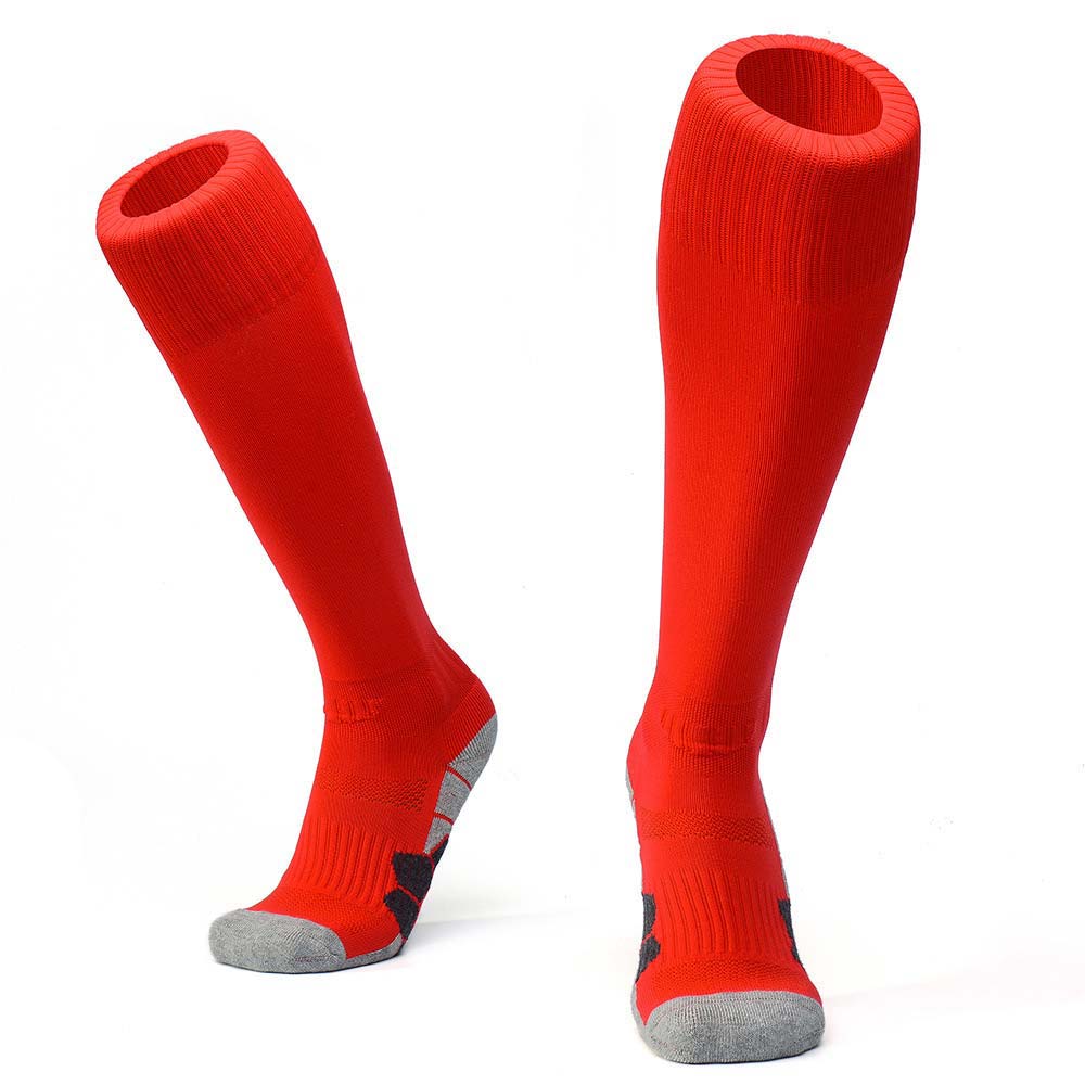 Football Socks Adult Non-Slip Nylon Breathable Socks Children's Long Tube Over The Knee Sports Training Socks: Red / L