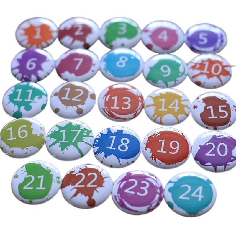 24Pcs Merry Christmas Button Pins Advent Calendars Numbers Label Plastic Badges Brooch for DIY Xmas Bag Decoration: 5