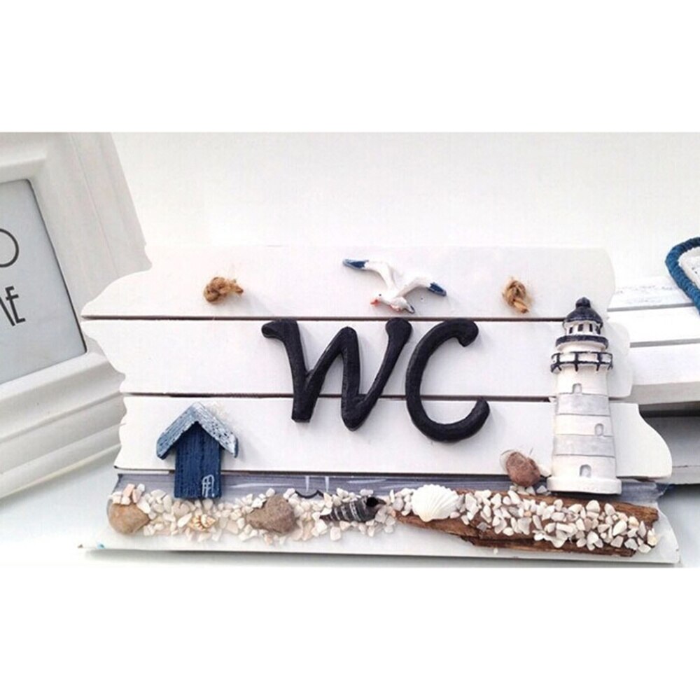 Mediterranean Hand Carved Wall Hanging Wooden WC Plaque Sign Board (Lighthouse)