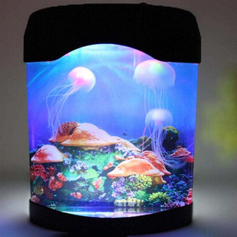 Mini Aquarium Jellyfish Lamp Night Home Decor USB Connection Artificial Fish Lighting Tank Changing LED Electric Color Bedr Z3P1