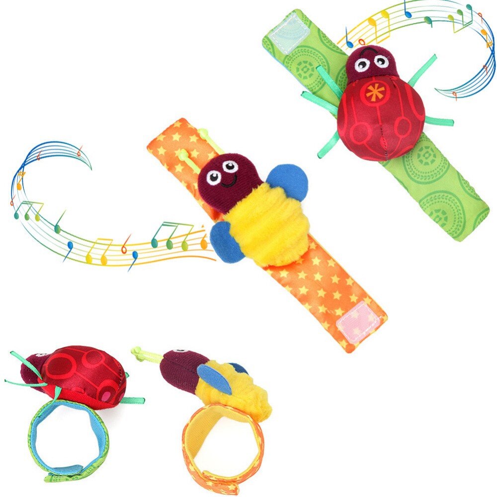 Smikoo 2 stuks baby polsbandjes rammelaars bijenbel kalmerende poppen