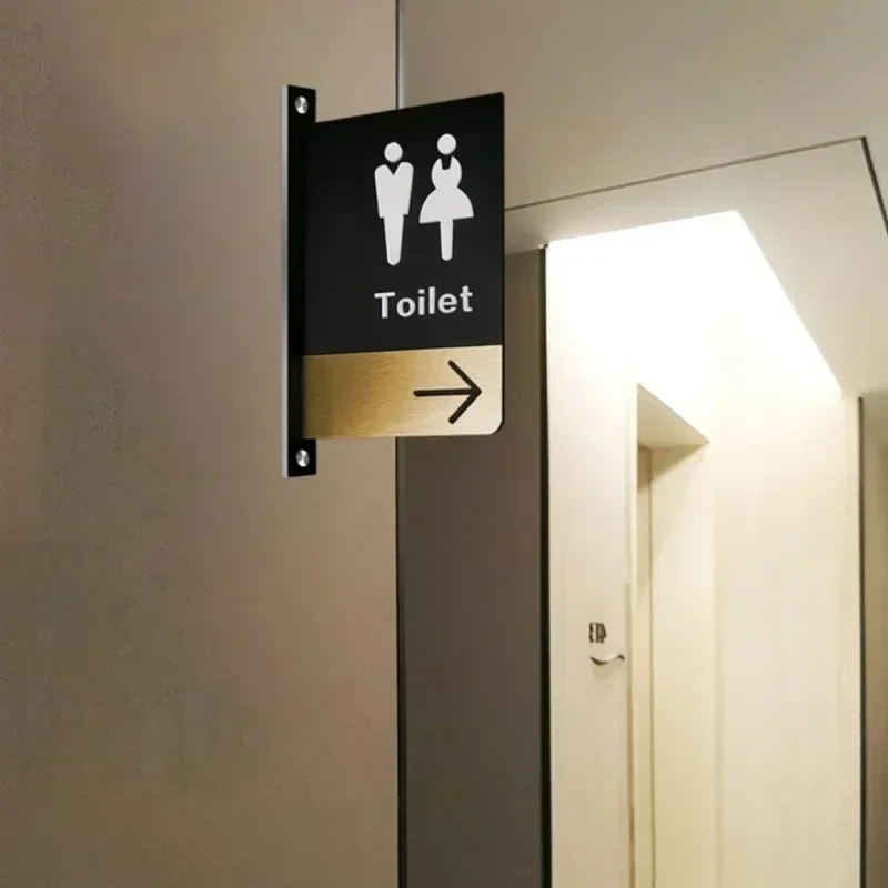 Letrero de puerta de doble cara para hombre y mujer, señal de recordatorio de baño montada en el lateral, señalización de inodoro para Hotel y WC