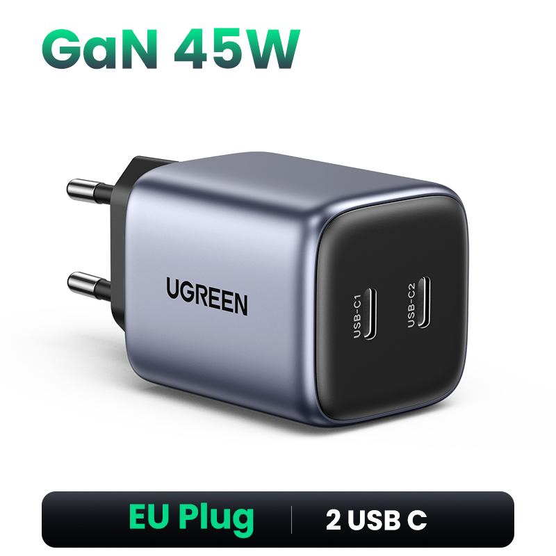UGREEN-cargador USB con enchufe de EE. UU., Cargador rápido de 45W GaN, PD QC 3,0, USB C, cargador rápido para iPhone 14 13, cargador portátil de viaje: IL