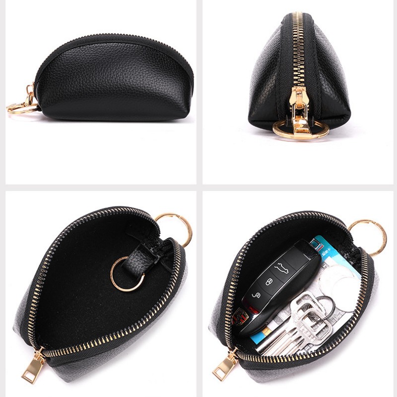 Bolsa organizadora de cuero suave para hombres y mujeres, cartera para llaves de coche, llavero de casa, funda para llaves con cremallera, Mini bolsa para tarjetas