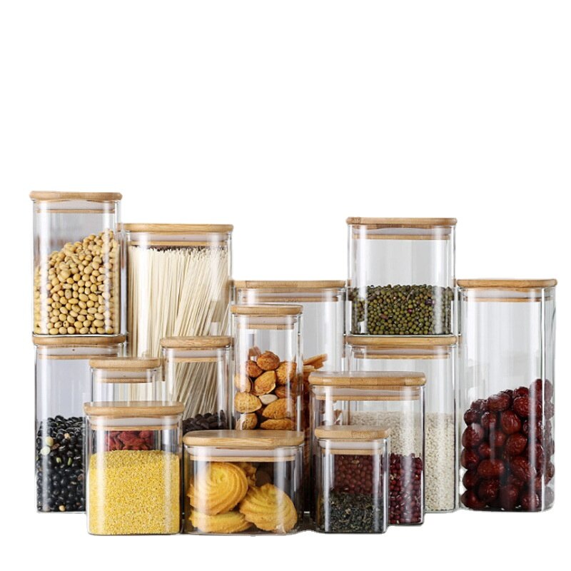 2 Piece Square Sealed Glass Jars Kitchen Storage Box Tank Coffee Bean Storage Can Mason Jar with Lid Food Container