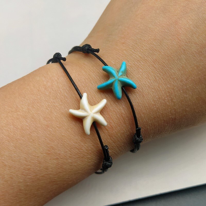 2- piece/loose rope bracelet for men and women, blue and white starfish design, couple's hand bracelet for boyfriend, adjustable lucky bracelet