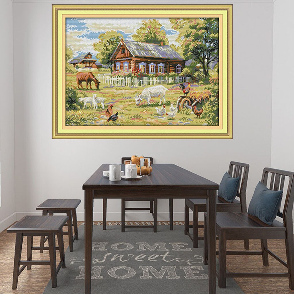 Village Farm Goat Stamped Cross Stitch Kit DIY Handmade Needlework for Beginners Kids Adults