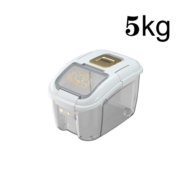 Contenedor grande de cocina de 5-25KG, cubo a prueba de insectos, a prueba de humedad, tarro sellado de grano de arroz, almacenamiento doméstico, caja de tienda de comida para perros y Mascotas: 5KG White