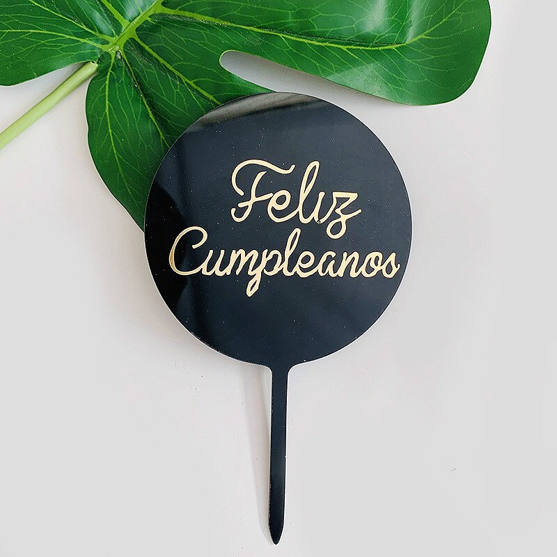 Acrylic Spanish Happy Birthday Cake Topper Feliz Cumpleanos Baking Cake Decoration Kids Birthday Party Favors Cake Toppers: Black