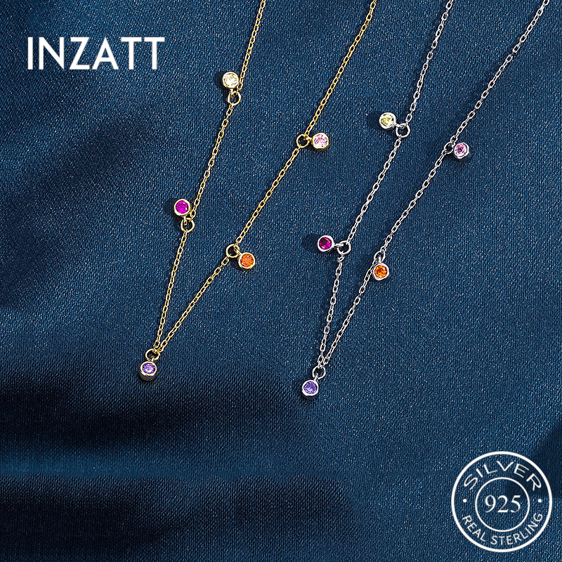 Inzatt Real 925 Sterling Zilver Zirkoon Ronde Choker Ketting Voor Mode Vrouwen Party Hiphop Fijne Sieraden Geometrische Accessoires