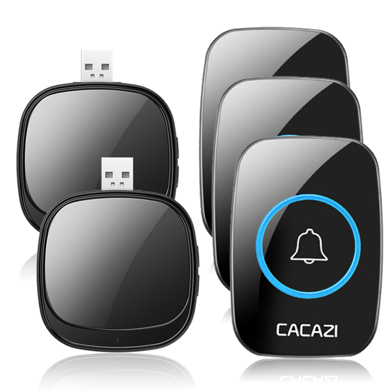 CACAZI Wireless Doorbell USB Plug Receiver 150M Remote Battery Call Ring 1 2 3 Button 1 2 3 Receiver Door Bell A01 Black: 3x2 Black