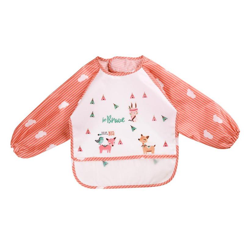 Cartoon Baby Bibs Apron Adjustable Burp Cloths Feeding with Long Sleeves Baby Accessories Stuff toddler kids: Orange