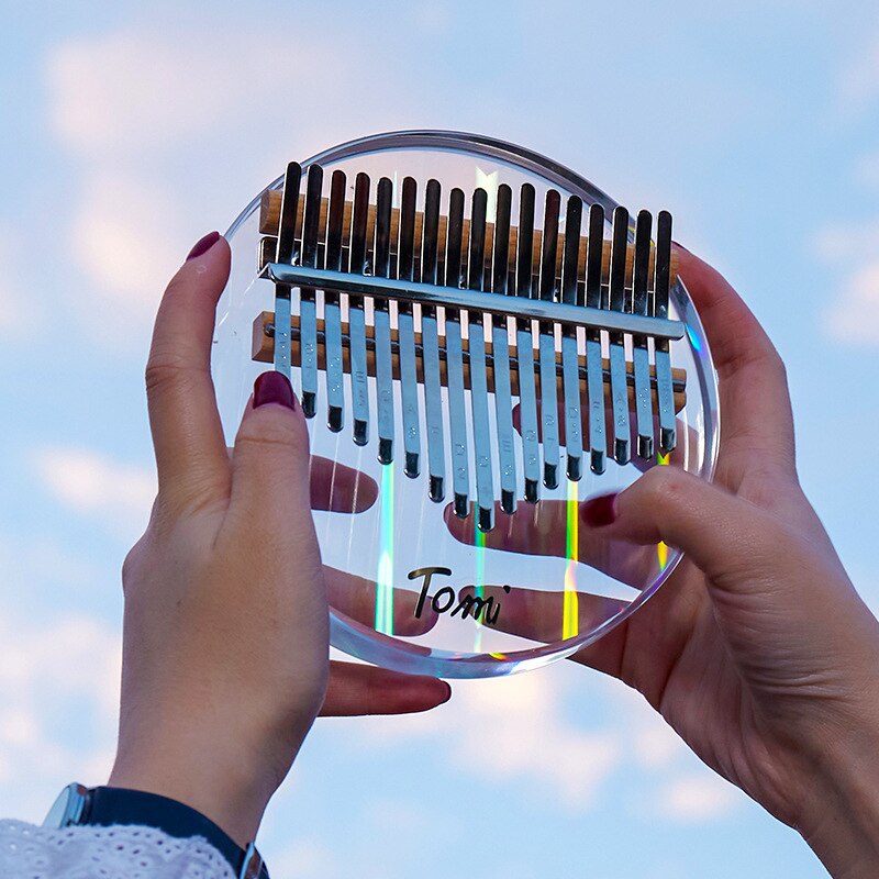 Crystal Kalimba Ronde Duim Piano 21 Toetsen 17 Toetsen Regenboog Stijl Transparante Kalimba Acryl Materiaal Tuner Hamer Met Eva Doos