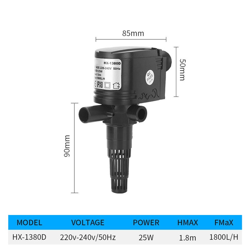 3 In 1 Aquarium Multifunctionele Dompelpomp Watercirculatie Filter Zuurstof Pomp Dompelpomp Siervissen: 25W