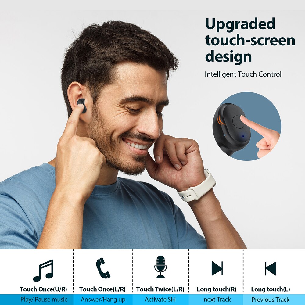 AUSDOM TW01s kabellos Bluetooth Kopfhörer Stereo Bass Bluetooth 5,0 mit Mic TWS Freisprecheinrichtung Ohrhörer Sport Headset Für IOS Andorid