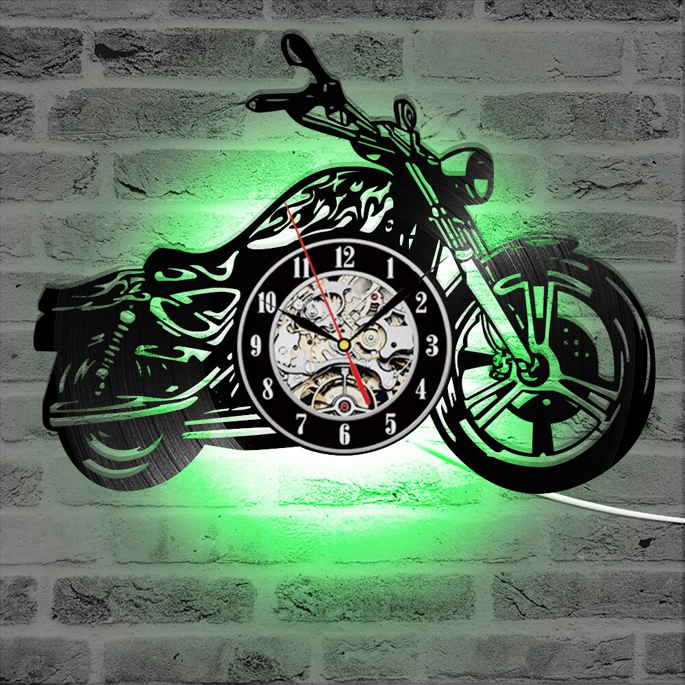 Horloge murale lumineuse LED 3D en forme de moto, horloge murale en vinyle, décoration de maison, Fans de moto,