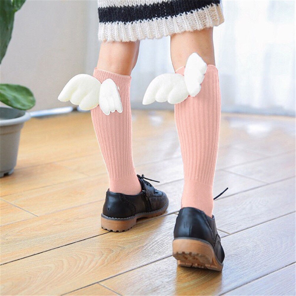 Angel wing Baby Girls Knee High Socks Summer Autumn Cotton Socks Solid Candy Color Kids Toddler Short Socks For Children