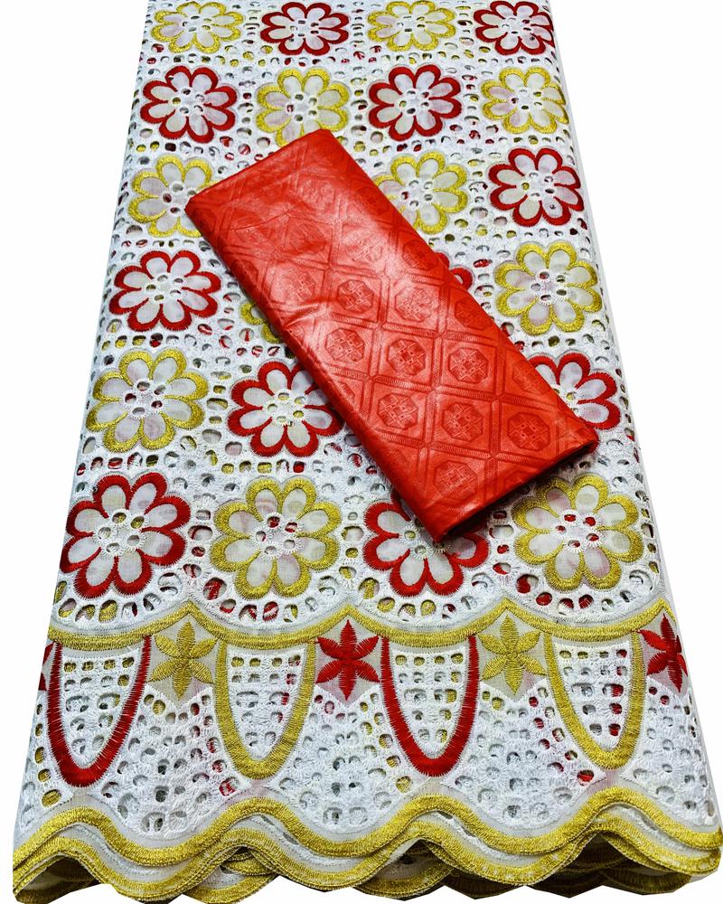 2.5 + 2.5 yards/ensemble Africain Bazin Brode Tissu Avec Tissu de Dentelle De Coton Suisse 2022 Damassé Guinée Brocart Dentelle YKM037: AS PIC9