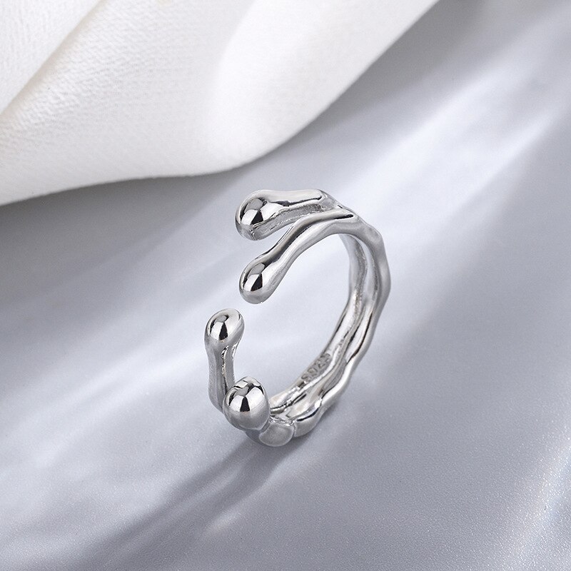 Bague en argent Sterling 925 véritable pour femmes, bijoux fins et minimalistes avec cœur creux, réglable, de fête: Bleu marine
