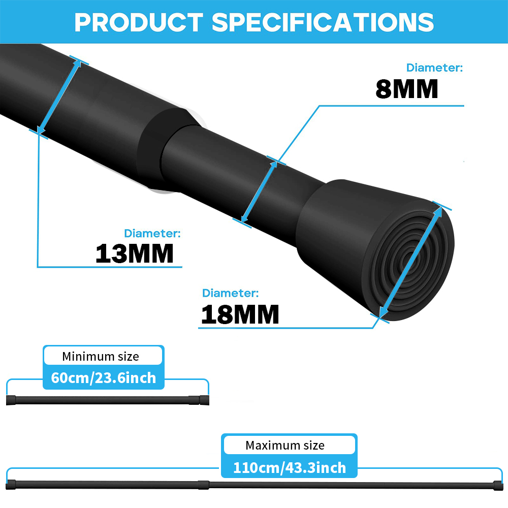 Multifunctional Spring Loaded Extendable Telescopic Rod Adjustable Curtain Rail Pole Household Hanging Rods For Window Bathroom: light green