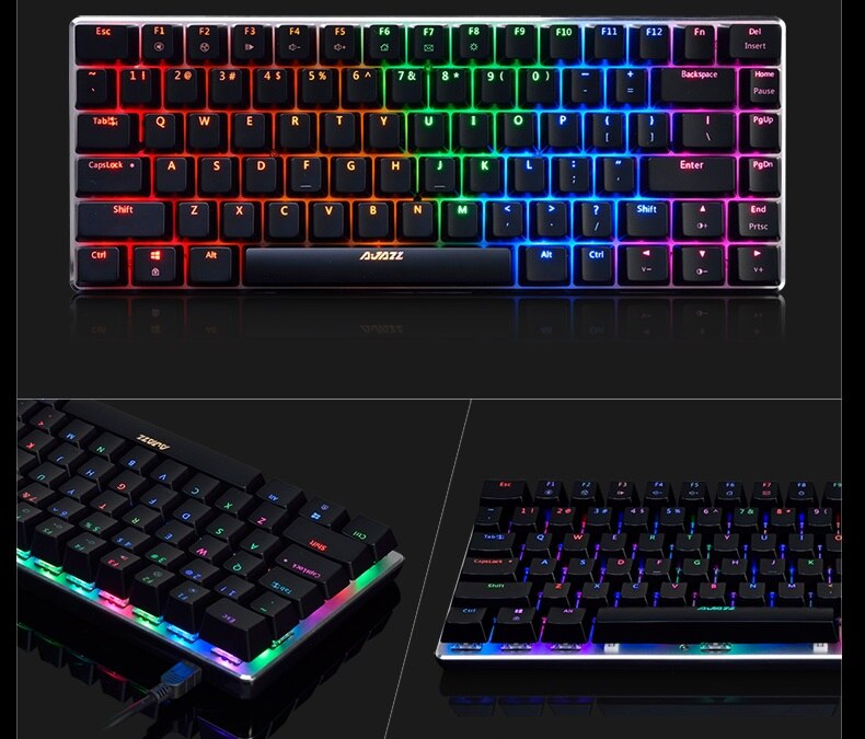 Ajazz AK33 82 clé alliage panneau USB filaire rétro-éclairage mécanique jeu clavier bleu/noir axe avec câble détachable