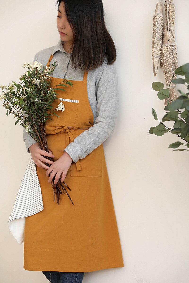 Nordic wind voksen unisex bomuld langt forklæde hagesmæk kaffebarer og blomsterbutikker arbejde rengøring forklæder til kvinder: 5