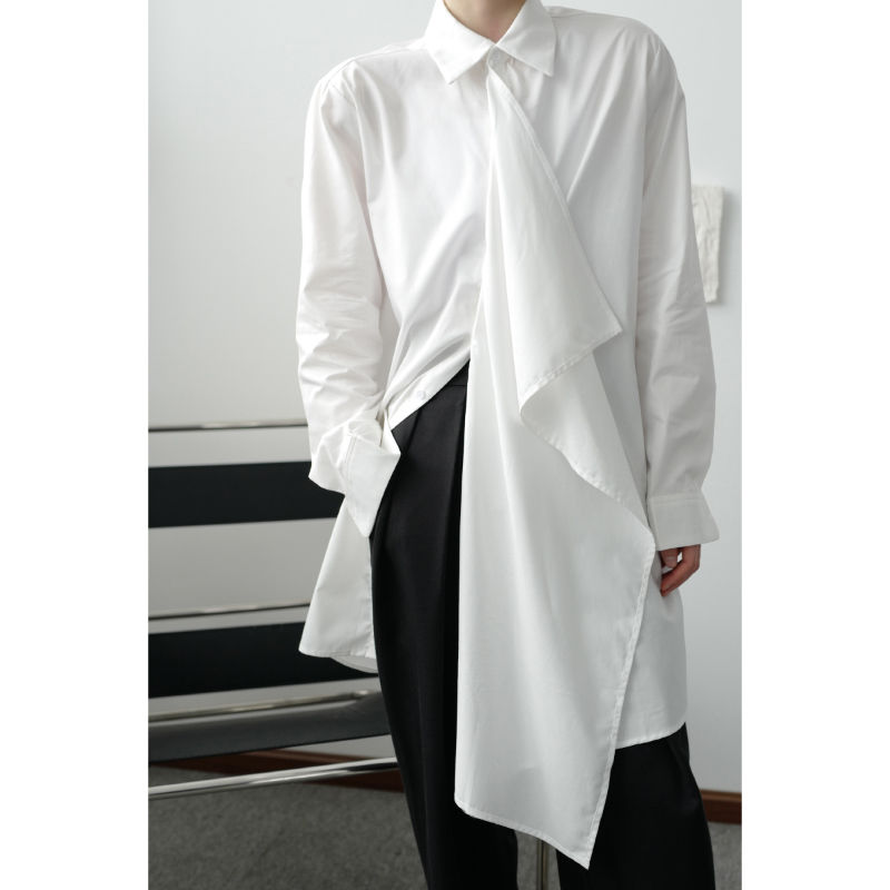 IEFB-Camiseta asimétrica de longitud media con cuello flotante para hombre, camisa informal vintage en blanco y negro, 9Y3299: white / L