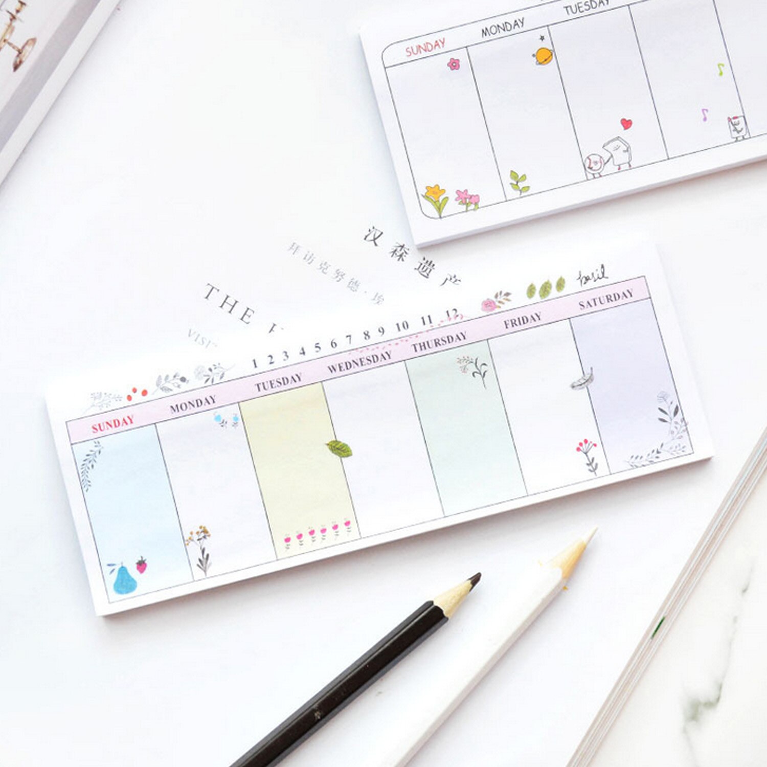 2pcs Cute Desktop Weekly Daily Planner Notepad Tear-Off PageS Sticky Memo Note Pad for Student Office Home Supplies Random Style