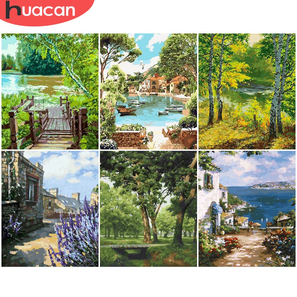 HUACAN Painting By Numbers Tree Scenery Drawing On Canvas HandPainted Picture By Number Bridge Landscape Kits Home Decor