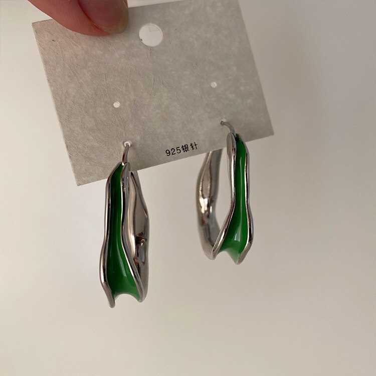 Huanzhi  s925 fargerike dryppende oljebøyle øredobber metall geometrisk uregelmessig gullfarge til kvinner jenter festsmykker: C