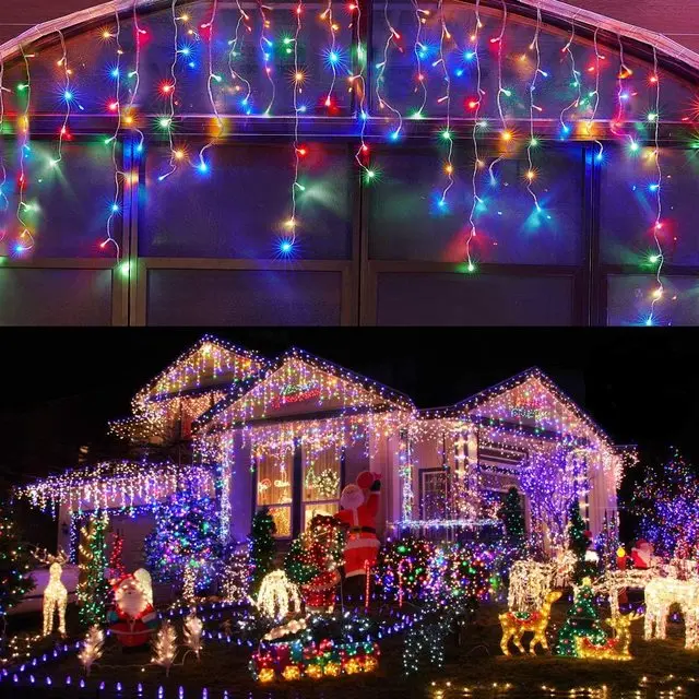 Adornos navideños para el hogar, cortina LED para exteriores, guirnalda de luces tipo carámbanos, guirnalda de calle en la casa, invierno, 220V, caída de 0,3-0,4 m: green / 0-5 W