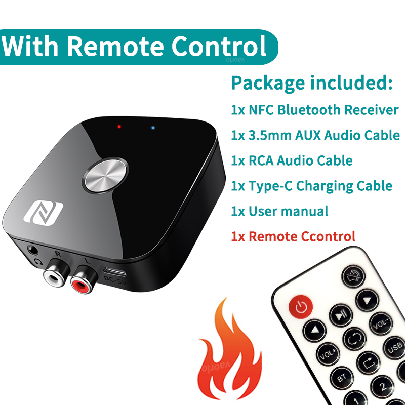 Receptor de Audio T68 Bluetooth 5,3 NFC 3,5mm AUX RCA adaptador inalámbrico estéreo USB u-disk HIFI música sin pérdidas para Kit de altavoz para coche: Rojo