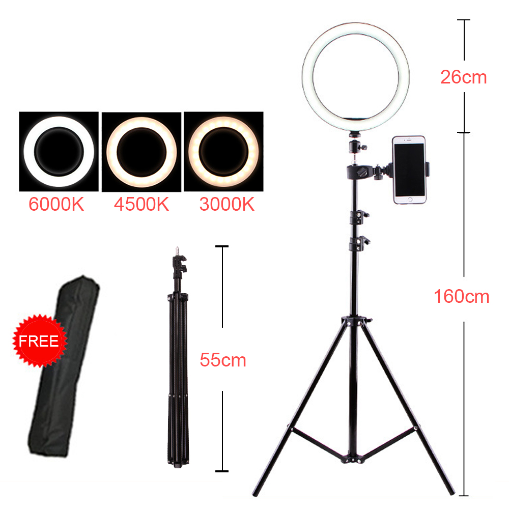 LEDGLE USB LED Floor Lamp Phone Dimmable lampara 16CM 26CM Ring Light High Tripod luminaria standing floor lamps for living room: 26cmRing160cmtripod