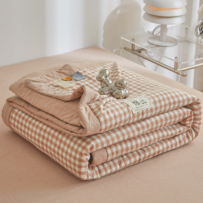 Sommer-Steppdecke aus reiner Baumwolle mit langem Klammer-Kern, klimatisierte Steppdecke, waschbar, kariert, weicher Bettdecke für Doppelbett, Zwilling-Königin-Größe-Bett: Königin / verrotten