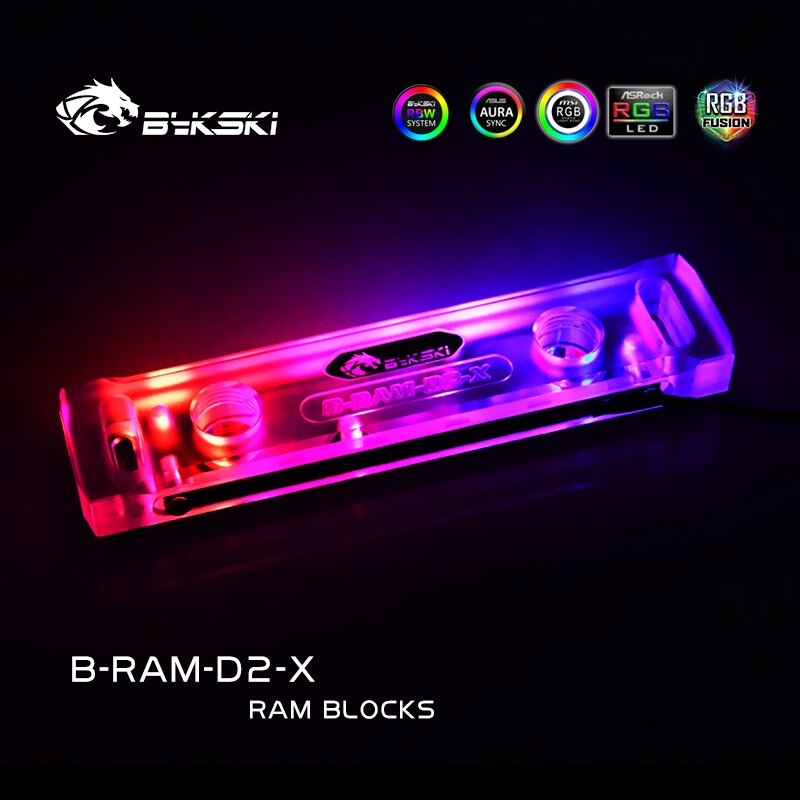 Bykski B-RAM-D2-X,RGB RAM Water Cooling Block Heatsink,Acrylic Memory Cooler Radiator Support 2 Channels 5V/12V AURA SYNC