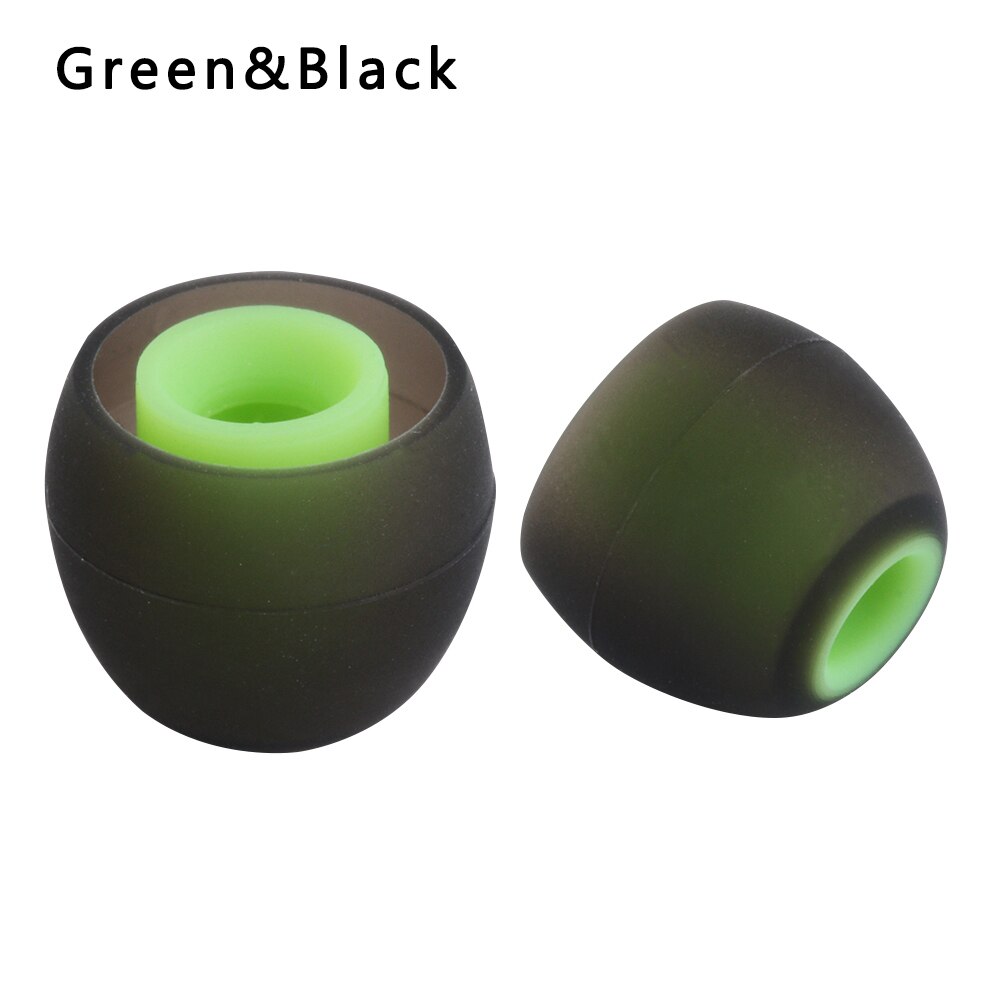 2Pcs/1 Pair Colorful Rubber 3.8mm In-ear Earphone Earbuds Replacement Silicone Rubber Ear Tips Universal Replacement Earbuds: S black green