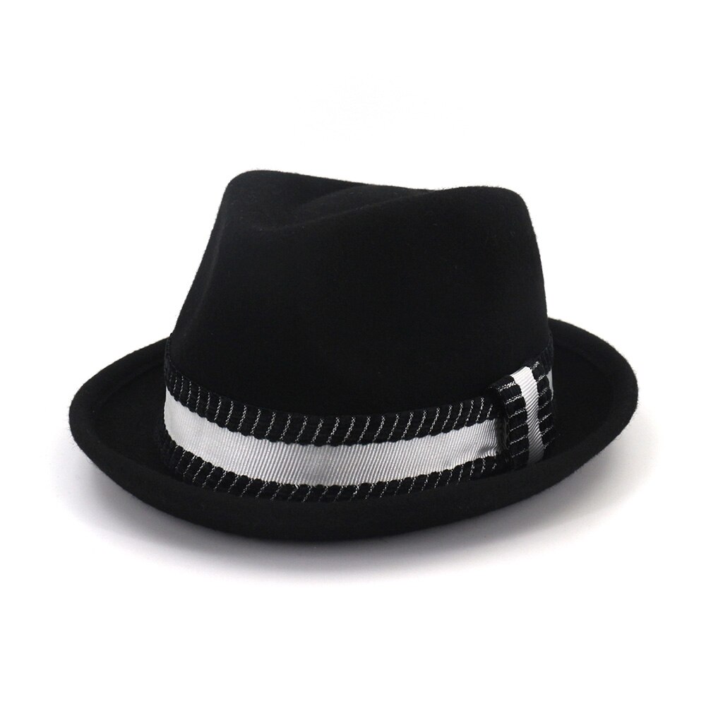 Chapeau fedora en laine marron pour homme et femme, style vintage, style royal, avec nœud carré, collection hiver: Chapeau fedora noir