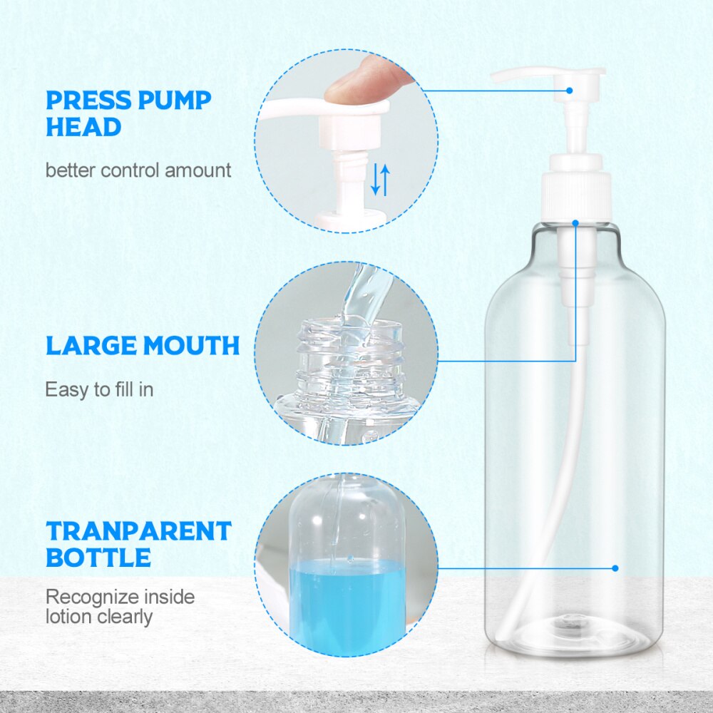 8 Pcs Shampoo Bottles Transparent 500ml Shampoo Dispensers Pump Bottles Liquid Bottles for Home Bathroom Kitchen