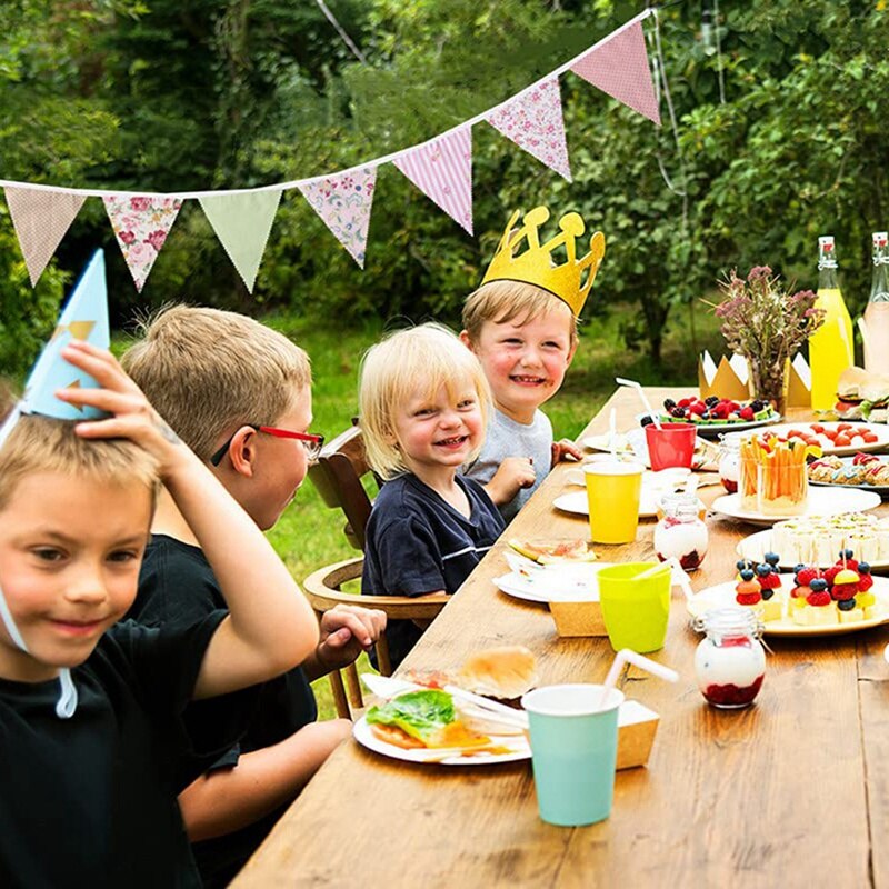 40Ft Fabric Bunting, 42Pcs Outdoor Bunting Banner,Floral Vintage Cotton Triple-cornered Flag for Garden Birthday Party