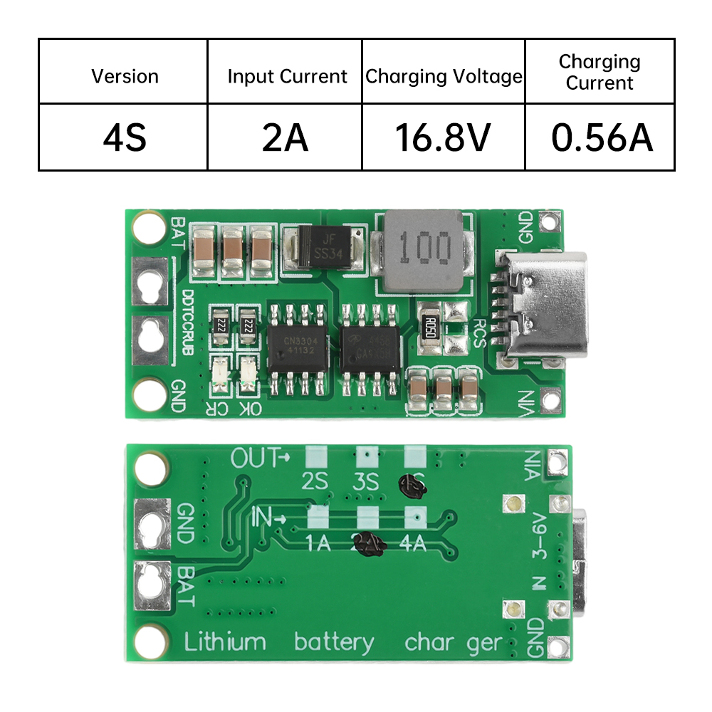 Flercells 2s 3s 4s typ-c  dc3-6v to 8.4v 12.6v 16.8v step-up boost 18650 litiumbatteri lipopolymer litiumjonladdningskort: Grön