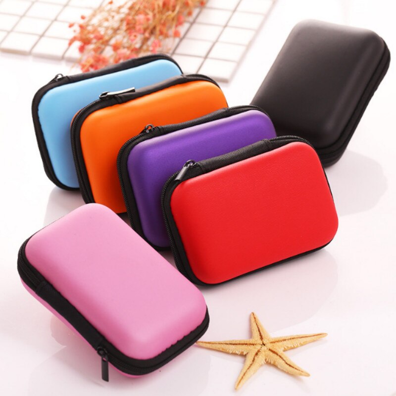 Portable Mini Zipper Hard Earphone Organizer Case Travel PU Leather Protective USB Cable Earbuds Case Bag