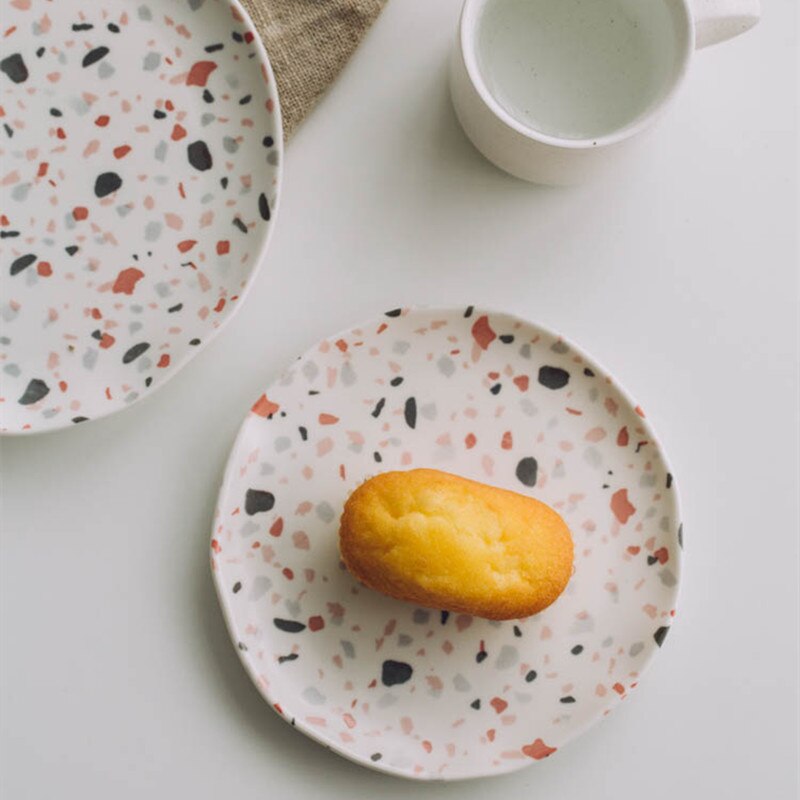 Terrazzo Diner Borden Dessert Gerechten Kom Servies Sets Retro Matte Geglazuurd Huishoudelijke Keuken Benodigdheden