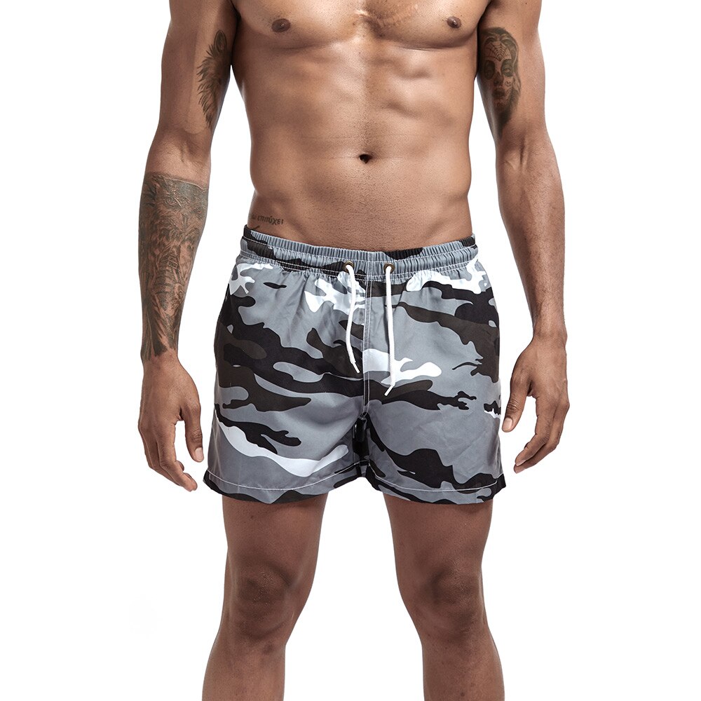 Pantalones cortos de Surf para hombre, Bermudas de secado rápido, camuflaje, para playa: Gris / M