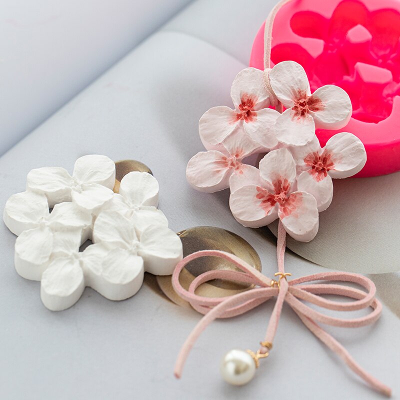 Sakura Hortensia Met Gaten Siliconen Mal 3D Bloem Klei Mallen Cakevorm Handgemaakte Zeep Maken Mould